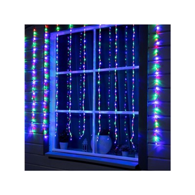 Гирлянда «Водопад» 2×1.5 м, IP44, прозрачная нить, 400 LED, свечение мульти, 8 комбинаций режимов, 220 В