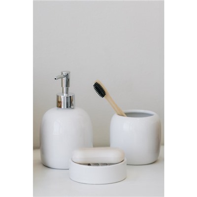 УЦЕНКА Аксессуары для ванной SAVANNA Monro, 4 предмета: мыльница, дозатор для мыла 450 мл, стакан, баночка, белые