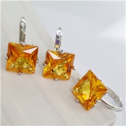 Комплект ювелирная бижутерия серьги и кольцо 18 р покрытие: посеребрение, вставка: фианиты, цвет: желтый, арт.215.461-18