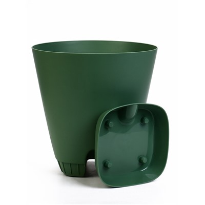 Горшок для цветов «Гранд», 15 л, d=29.5 см, h=31 см, пластиковый, с прикорневым поливом, зелёный