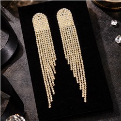 Серьги длинные женские вечерние со стразами, цвет: золотистый и прозрачный, арт.012.050