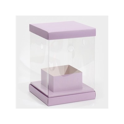 Коробка подарочная для цветов с вазой и пластиковыми окнами складная, упаковка, «Лаванда», 16×23×16 см