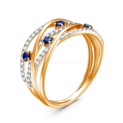 Кольцо из золочёного серебра с фианитами и родированием 925 пробы п1-396з208