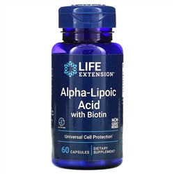 Life Extension, альфа-липоевая кислота с биотином, 60 капсул