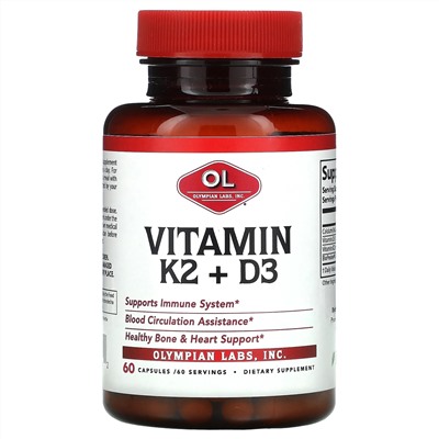 Olympian Labs, Vitamin K2 + D3, 60 Capsules