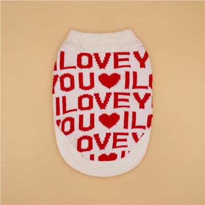 Свитер для животных ILOVEYOU, размер M, ДС 26, ОШ 26, ОГ 28-46 см, белый, красный