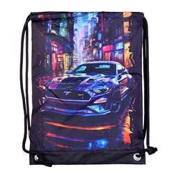 Сумка для сменной обуви и спортивных секций "Label. Tokyo Drift" 33x46 см, плотный износостойкий полиэстер с водоотталкивающей пропиткой, большой передний карман на молнии, аппликация из каучука, на веревочной завязке, с 2-мя ручками для повеса и переноск