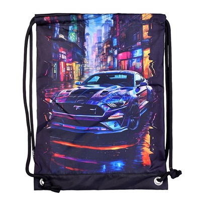 Сумка для сменной обуви и спортивных секций "Label. Tokyo Drift" 33x46 см, плотный износостойкий полиэстер с водоотталкивающей пропиткой, большой передний карман на молнии, аппликация из каучука, на веревочной завязке, с 2-мя ручками для повеса и переноск