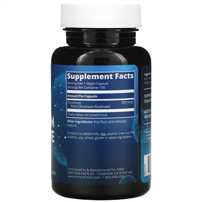 MRM, Nutrition, пиколинат хрома, 200 мкг, 100 веганских капсул