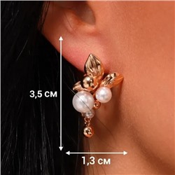 Серьги ювелирная бижутерия коллекция "Дубай", покрытие позолота, вставка: фианиты и искусственный жемчуг, арт.213.622