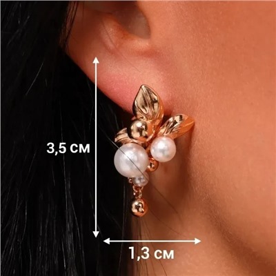 Серьги ювелирная бижутерия коллекция "Дубай", покрытие позолота, вставка: фианиты и искусственный жемчуг, арт.213.622