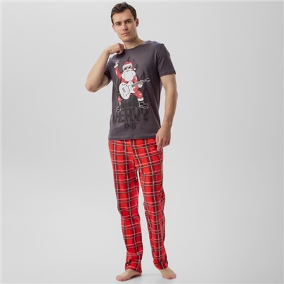 Пижама новогодняя мужская KAFTAN «Рок», размер 54, серая, красная