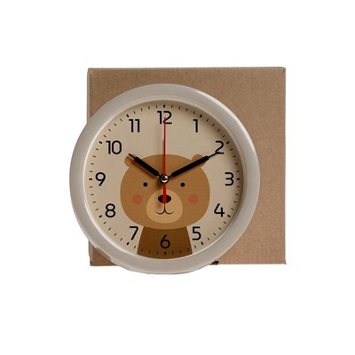 Будильник «Медвежонок», плавный ход, d=15 см, бежевый