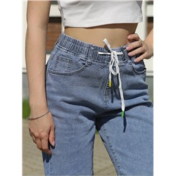 Шорты женские джинсовые высокая посадка на резинке УЦЕНКА_1912-4А