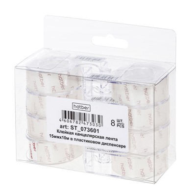 Клейкая лента 15 мм х 10 м прозрачная в диспенсере (073601) Хатбер