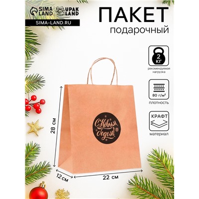 Пакет бумажный подарочный новогодний крафт, «Новогодний шар», чёрный 22×12×25 см