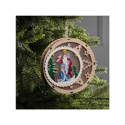 Подвеска световая «Дед Мороз и Снегурочка», 15×3 см, 6 LED, от батареек АААx2, свечение тёплое белое