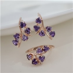 Комплект ювелирной бижутерии коллекция "Дубай" серьги и кольцо 17 р, покрытие позолота, вставка: фианиты, цвет: фиолетовый, арт.215.498-17