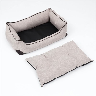 Лежак с подушкой и кантом ФЬЮЖЕН-ЛАЙТ №1, 55×40×18 см, рогожка, экокожа, синтепух