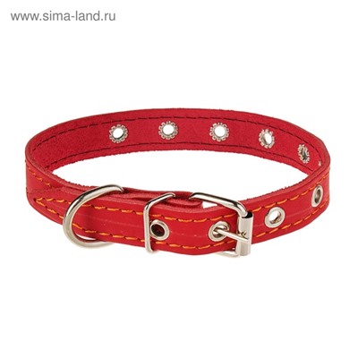 Ошейник кожаный однослойный безразмерный, 45×2 см, ОШ 18-39 см, красный