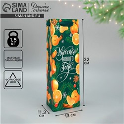 Пакет подарочный под бутылку треугольный «Новый год», 13×32×11 см