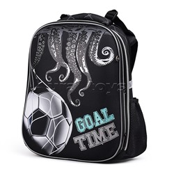 Рюкзак каркасный, Goal time, формованный из полимеров, материал: нейлон, полиэстер, полноцветная печать, вышивка, аппликация. 2 отделения на молнии, 2 бегунка на каждой молнии, 2 боковых кармана, светоотражатели , жесткая эргономичная спинка;  широкие, ре