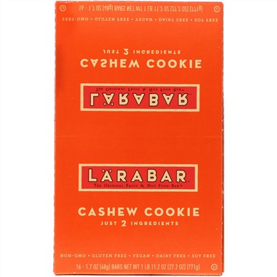 Larabar, The Original Fruit & Nut Food Bar, Cashew Cookie, 16 Bars, 1.7 oz (48 g) Each