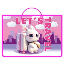 Папка пластиковая А4 на молнии с ручками (на шнурке) 33,5х23,5х5,5 см ПМ-А4-35 "ЗАЯЦ ПУТЕШЕСТВЕННИК" Пчелка