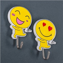 Крючки самоклеящиеся «Бегущий смайлик», 2 шт., рисунок МИКС