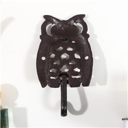 Крючок декоративный чугун «Очковая сова», ключница настенная, 14×3×8 см