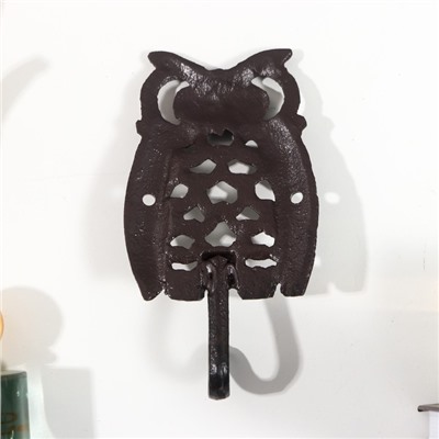 Крючок декоративный чугун «Очковая сова», ключница настенная, 14×3×8 см