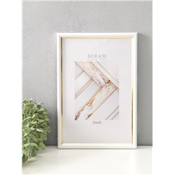 Фоторамка для фото 20×30 см «МИРАМ», пластик, белый с золотом, (пластиковый экран)