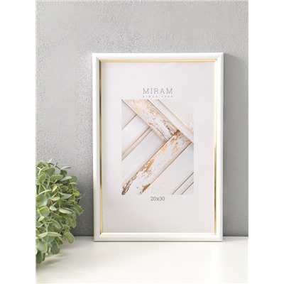 Фоторамка для фото 20×30 см «МИРАМ», пластик, белый с золотом, (пластиковый экран)