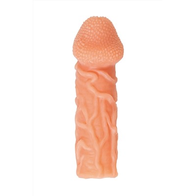 Телесная закрытая насадка с венками Cock Sleeve 006 Size M - 15,6 см.