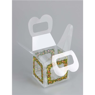 Коробка подарочная новогодняя складная ПВХ «Новогодние игрушки» 10×10×10 см