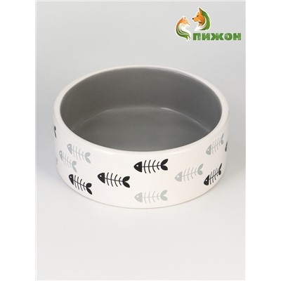 Миска «Рыбные косточки», 300 мл, 12.5×4.5 см, керамика, серая, белая