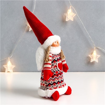 Интерьерная кукла текстильная «Ангелочек Марфуша в красном платье с узорами и сердечком», 33×13×10 см