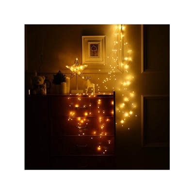 Гирлянда «Конский хвост» 10 нитей по 2 м, IP20, медная нить, 200 LED, свечение тёплое белое, 12 В