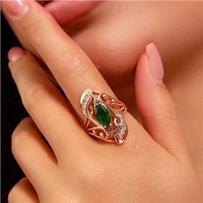 Кольцо 20 р коллекция Дубайское золото, покрытие позолота, вставка: фианиты, цвет: зеленый и прозрачный, арт.314.742-20