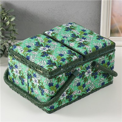 Шкатулка для рукоделия и шитья «Полевые цветы на зелёном», хранение ниток, иголок, мелочи, 19×26×14.5 см