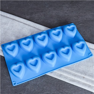 Форма для выпечки 10 ячеек силиконовая Сердце / HL-271 / уп 200/ 0,12/ 29*17*3/ *