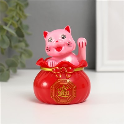 Маятник настольный антистресс «Счастливый кот в денежном мешке», пластик, белый, 7×7×9 см