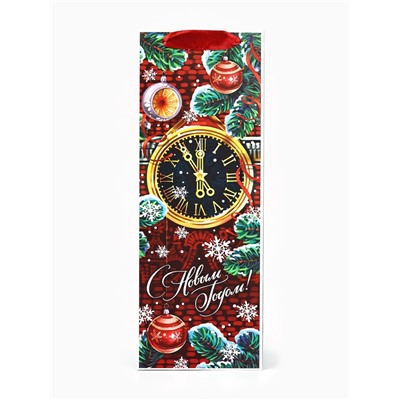 Пакет подарочный под бутылку «С Новым годом», 13×35×10 см
