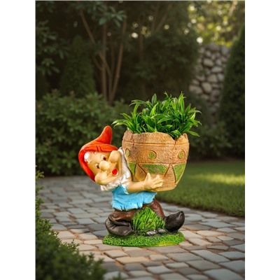 Садовая фигура из гипса «Гном с кашпо», 25×15×24 см, МИКС