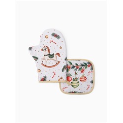 Кухонный набор «Этель»: варежка-прихватка 20×28 см, прихватка 19×19 см, белая