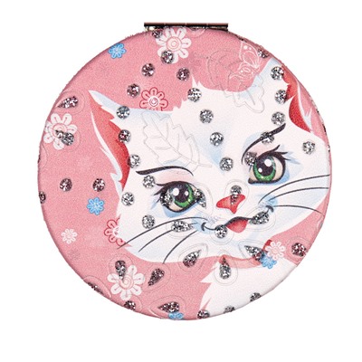 Зеркало карманное 7 см / GT358 /уп 50/300/ кожзам стразы