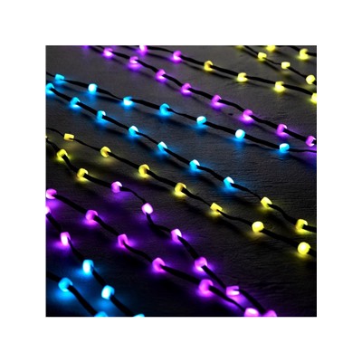 Умная гирлянда «Нить» 5 м роса с насадками «Шарики», IP20, черный провод, 100 LED, пульт ДУ, приложение, свечение RGB, USB
