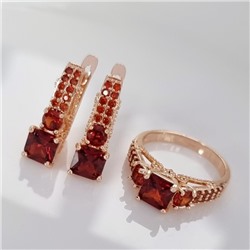 Комплект ювелирной бижутерии Дубайское золото, покрытие: позолота, серьги и кольцо 19 р, вставка: фианит, цвет: красный, арт.314.767-19