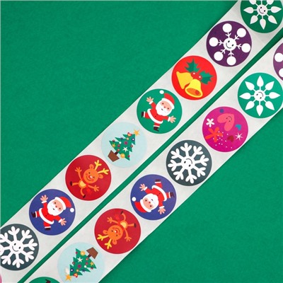 Наклейки новогодние в рулоне «Новогодний праздник», 500 шт., 2.5×2.5 см