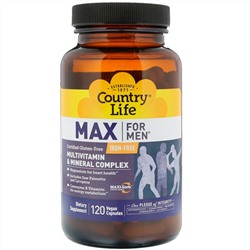 Country Life, Max for Men, мультивитаминный и минеральный комплекс, без железа, 120 веганских капсул